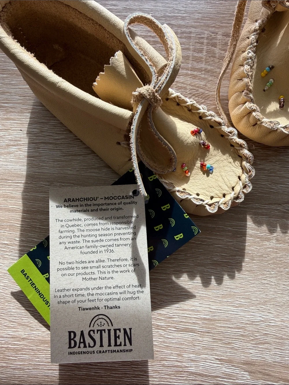 Kids Tan Bastien Moccasin Shoes with Bead Embellishments size 6